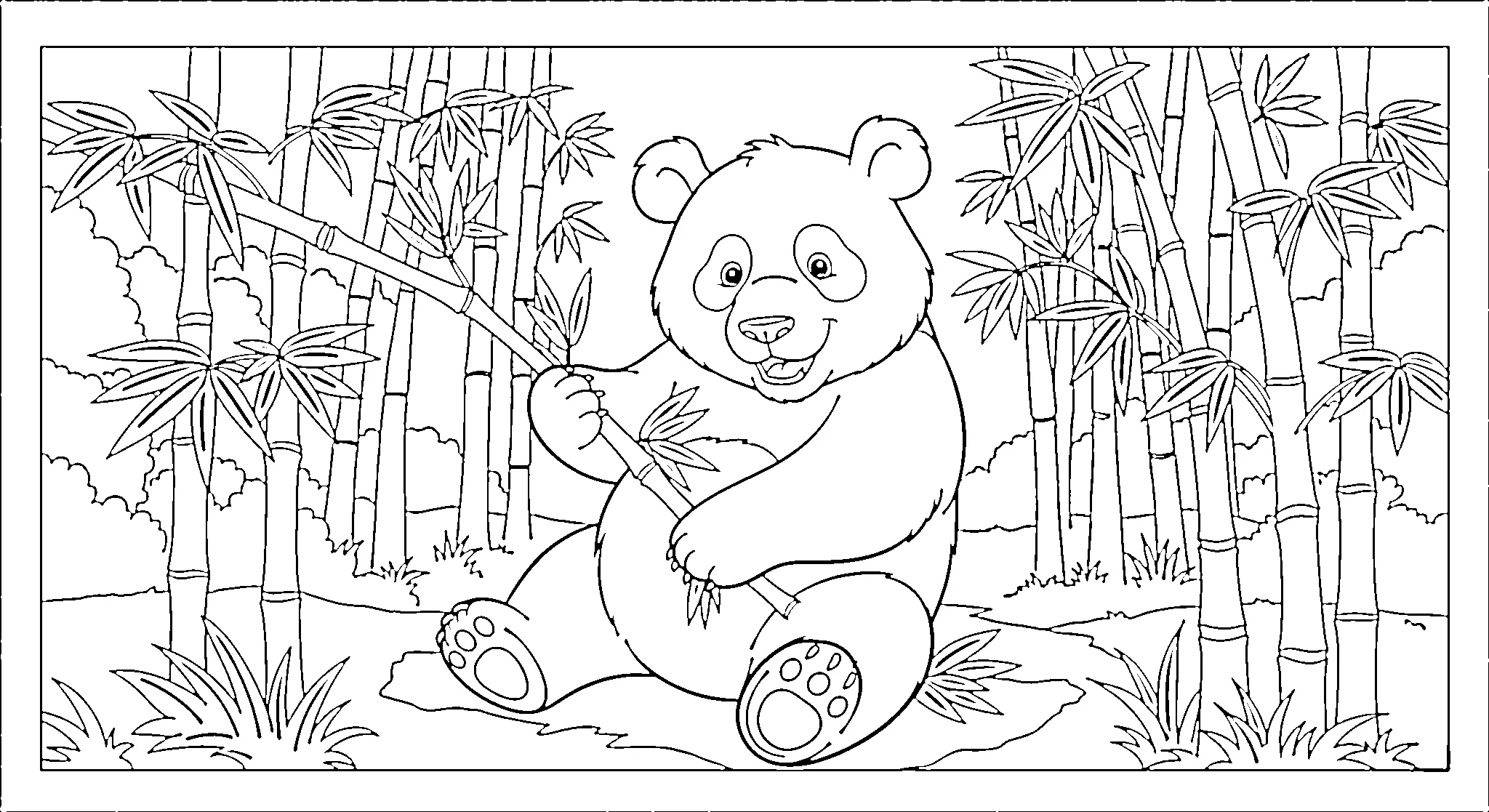 Gambar Gambar Mewarnai Panda Makan Bambu siap untuk diwarnai